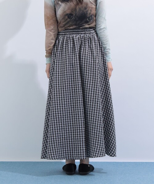 mmts（マミタス）の「“ルビー” ギンガムチェック ギャザー フレアスカート（スカート・レディース・ブラック/ラベンダー・MEDIUM/SMALL）」の9枚目の写真