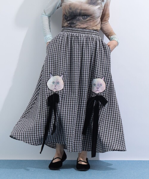 mmts（マミタス）の「“ルビー” ギンガムチェック ギャザー フレアスカート（スカート・レディース・ブラック/ラベンダー・MEDIUM/SMALL）」の10枚目の写真