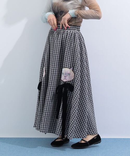 mmts（マミタス）の「“ルビー” ギンガムチェック ギャザー フレアスカート（スカート・レディース・ブラック/ラベンダー・MEDIUM/SMALL）」の11枚目の写真