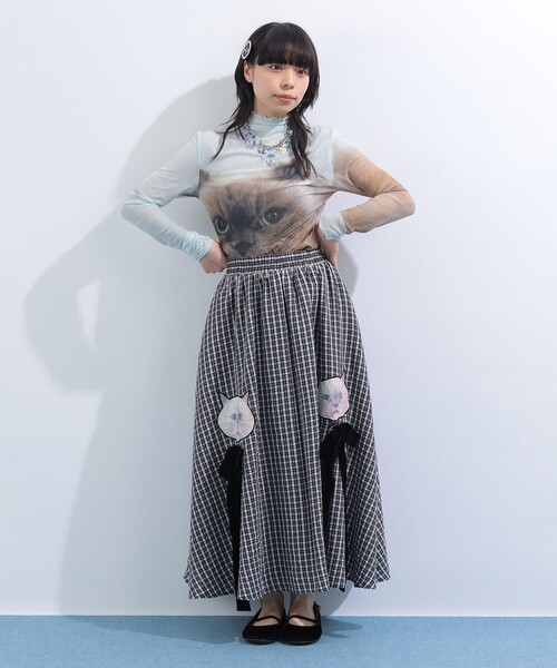 mmts（マミタス）の「“ルビー” ギンガムチェック ギャザー フレアスカート（スカート・レディース・ブラック/ラベンダー・MEDIUM/SMALL）」の13枚目の写真