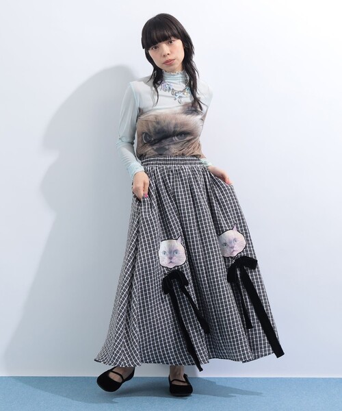 mmts（マミタス）の「“ルビー” ギンガムチェック ギャザー フレアスカート（スカート・レディース・ブラック/ラベンダー・MEDIUM/SMALL）」の15枚目の写真