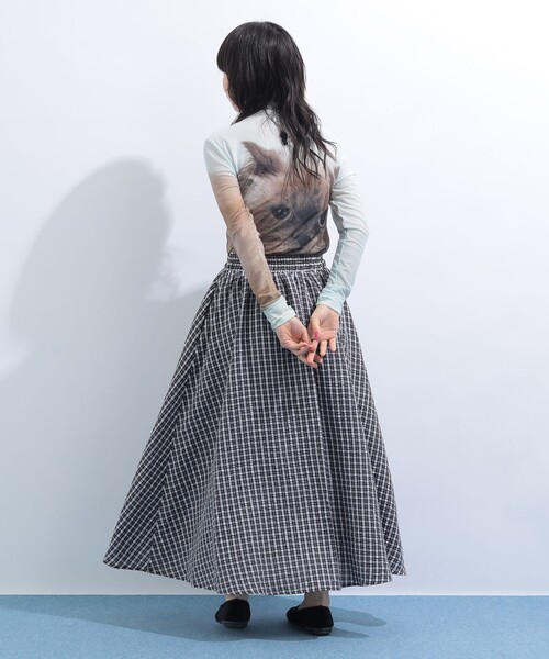 mmts（マミタス）の「“ルビー” ギンガムチェック ギャザー フレアスカート（スカート・レディース・ブラック/ラベンダー・MEDIUM/SMALL）」の16枚目の写真