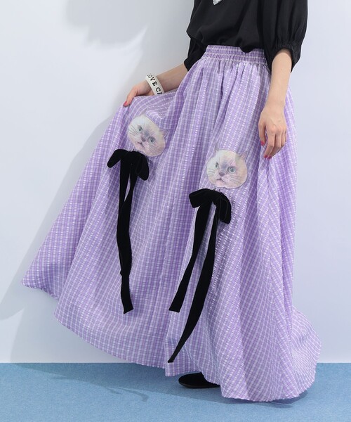 mmts（マミタス）の「“ルビー” ギンガムチェック ギャザー フレアスカート（スカート・レディース・ブラック/ラベンダー・MEDIUM/SMALL）」の20枚目の写真