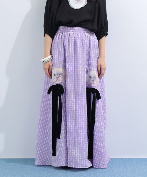 mmts（マミタス）の「“ルビー” ギンガムチェック ギャザー フレアスカート（スカート・レディース・ブラック/ラベンダー・MEDIUM/SMALL）」の21枚目の写真
