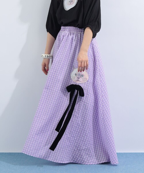 mmts（マミタス）の「“ルビー” ギンガムチェック ギャザー フレアスカート（スカート・レディース・ブラック/ラベンダー・MEDIUM/SMALL）」の22枚目の写真