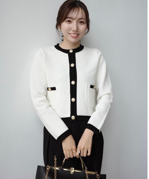 anuans(アニュアンス)の「【ZOZO限定カラー】ノーカラーラーベンニットジャケット(ノーカラージャケット・レディース・その他8/ブラック×ホワイト/ミント/アイボリー/ターコイズブルー/ブラック/ネイビー・S/M)」の7枚目の写真