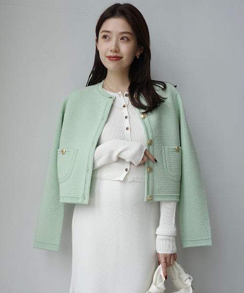 ZOZO限定カラー】ノーカラーラーベンニットジャケット（ノーカラー