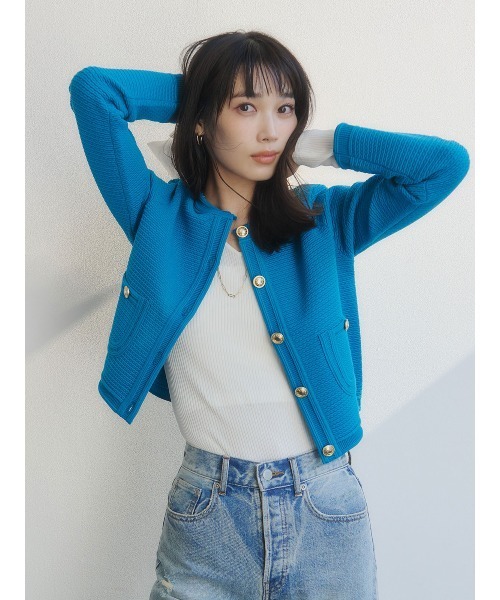 anuans(アニュアンス)の「【ZOZO限定カラー】ノーカラーラーベンニットジャケット(ノーカラージャケット・レディース・その他8/ブラック×ホワイト/ミント/アイボリー/ターコイズブルー/ブラック/ネイビー・S/M)」の22枚目の写真