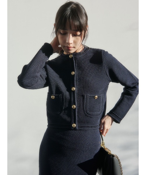 anuans(アニュアンス)の「【ZOZO限定カラー】ノーカラーラーベンニットジャケット(ノーカラージャケット・レディース・その他8/ブラック×ホワイト/ミント/アイボリー/ターコイズブルー/ブラック/ネイビー・S/M)」の9枚目の写真