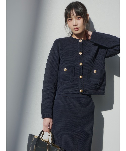 anuans(アニュアンス)の「【ZOZO限定カラー】ノーカラーラーベンニットジャケット(ノーカラージャケット・レディース・その他8/ブラック×ホワイト/ミント/アイボリー/ターコイズブルー/ブラック/ネイビー・S/M)」の8枚目の写真