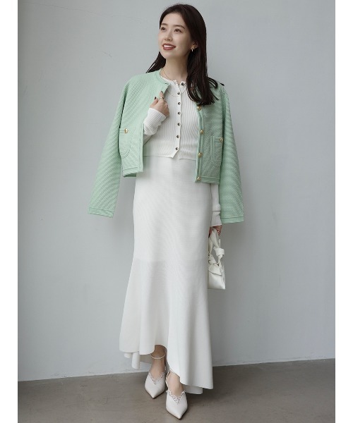 ZOZO限定カラー】ノーカラーラーベンニットジャケット（ノーカラー