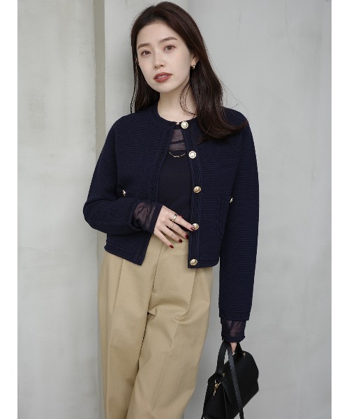 ZOZO限定カラー】ノーカラーラーベンニットジャケット（ノーカラー