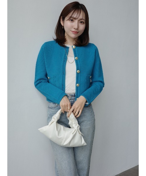 セール】【ZOZO限定カラー】ノーカラーラーベンニットジャケット（ノー