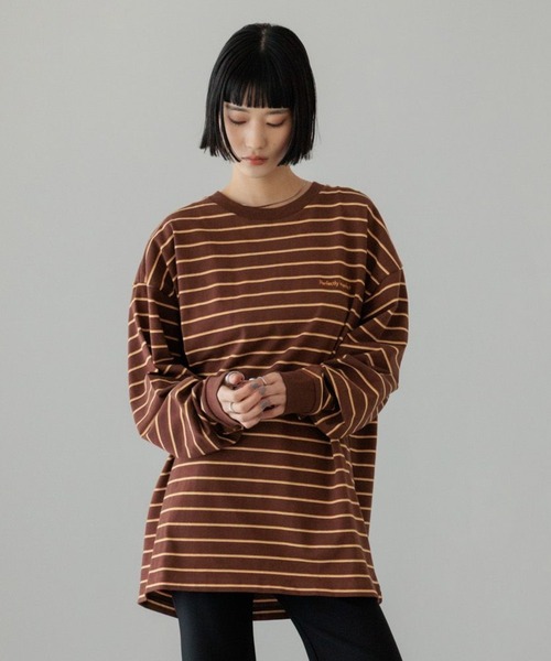 LOWRYS FARM（ローリーズファーム）の「マルチボーダーLS 638372（Tシャツ/カットソー・レディース・ブラック/グレー系その他/ブラウン系その他/ホワイト・FREE）」の4枚目の写真