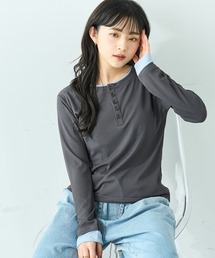 mil | 配色カラー レイヤード風 ヘンリーネック ロンT【586127】(Tシャツ/カットソー)
