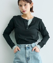 mil | 配色カラー レイヤード風 ヘンリーネック ロンT【586127】(Tシャツ/カットソー)