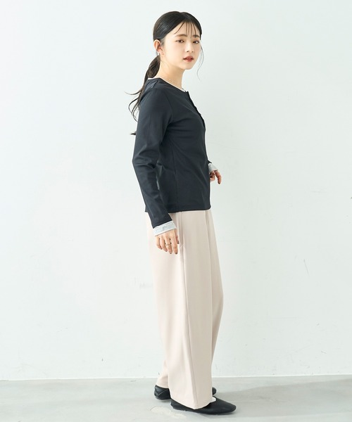 mil(ミル)の「配色カラー レイヤード風 ヘンリーネック ロンT【586127】(Tシャツ/カットソー・レディース・オフホワイト/グレー/ブラック・XS/S)」の9枚目の写真