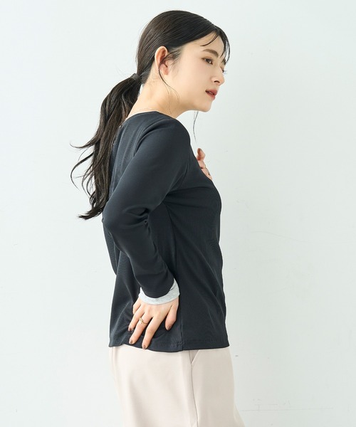 mil(ミル)の「配色カラー レイヤード風 ヘンリーネック ロンT【586127】(Tシャツ/カットソー・レディース・オフホワイト/グレー/ブラック・XS/S)」の6枚目の写真