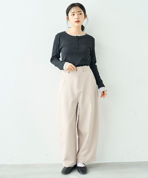 mil(ミル)の「配色カラー レイヤード風 ヘンリーネック ロンT【586127】(Tシャツ/カットソー・レディース・オフホワイト/グレー/ブラック・XS/S)」の10枚目の写真