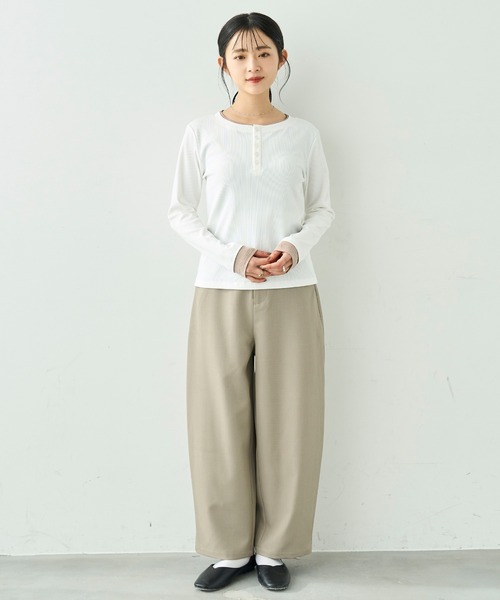 mil(ミル)の「配色カラー レイヤード風 ヘンリーネック ロンT【586127】(Tシャツ/カットソー・レディース・オフホワイト/グレー/ブラック・XS/S)」の16枚目の写真