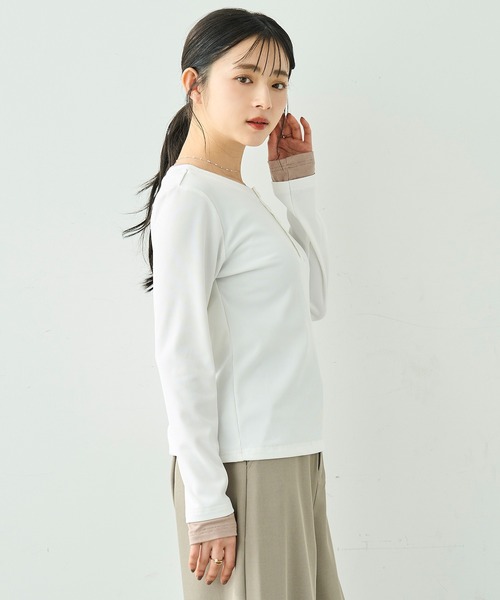 mil(ミル)の「配色カラー レイヤード風 ヘンリーネック ロンT【586127】(Tシャツ/カットソー・レディース・オフホワイト/グレー/ブラック・XS/S)」の14枚目の写真