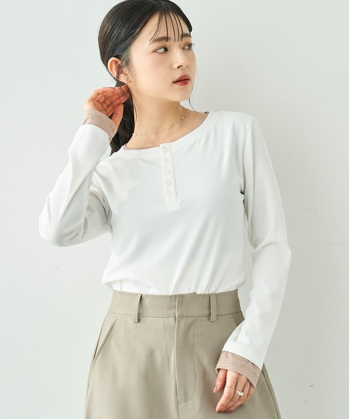 mil(ミル)の「配色カラー レイヤード風 ヘンリーネック ロンT【586127】(Tシャツ/カットソー・レディース・オフホワイト/グレー/ブラック・XS/S)」の18枚目の写真