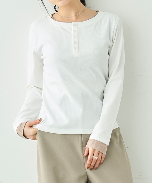 mil(ミル)の「配色カラー レイヤード風 ヘンリーネック ロンT【586127】(Tシャツ/カットソー・レディース・オフホワイト/グレー/ブラック・XS/S)」の12枚目の写真