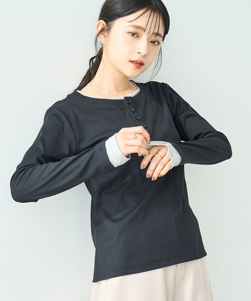 mil(ミル)の「配色カラー レイヤード風 ヘンリーネック ロンT【586127】(Tシャツ/カットソー・レディース・オフホワイト/グレー/ブラック・XS/S)」の20枚目の写真
