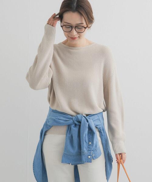 URBAN RESEARCH DOORS（アーバンリサーチドアーズ）の「畦ボートネックKNIT（ニット/セーター・レディース・ベージュ/ネイビー/オフホワイト・FREE）」の3枚目の写真