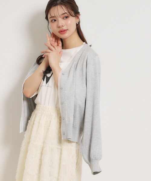 couture brooch（クチュールブローチ）の「シアードッキングカーディガン（カーディガン/ボレロ・レディース・ダークグレー/オフホワイト/ライトグレー・38）」の2枚目の写真