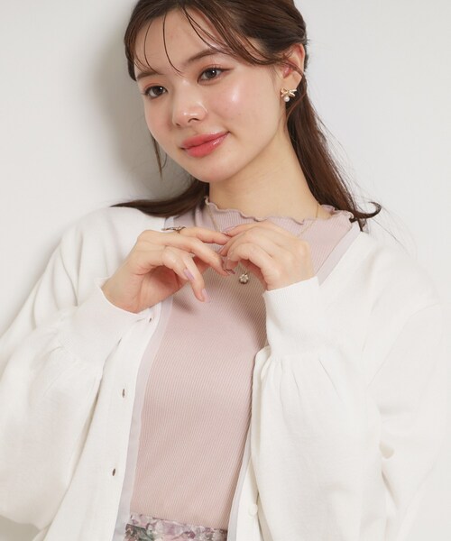 couture brooch（クチュールブローチ）の「シアードッキングカーディガン（カーディガン/ボレロ・レディース・ダークグレー/オフホワイト/ライトグレー・38）」の4枚目の写真