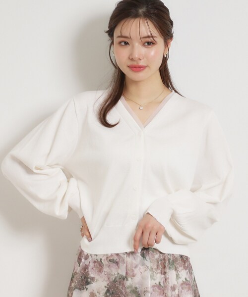 couture brooch（クチュールブローチ）の「シアードッキングカーディガン（カーディガン/ボレロ・レディース・ダークグレー/オフホワイト/ライトグレー・38）」の6枚目の写真