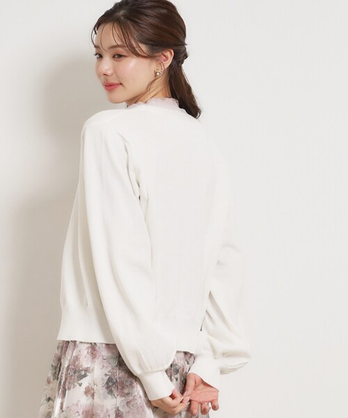 couture brooch（クチュールブローチ）の「シアードッキングカーディガン（カーディガン/ボレロ・レディース・ダークグレー/オフホワイト/ライトグレー・38）」の8枚目の写真