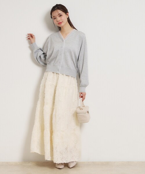 couture brooch（クチュールブローチ）の「シアードッキングカーディガン（カーディガン/ボレロ・レディース・ダークグレー/オフホワイト/ライトグレー・38）」の21枚目の写真