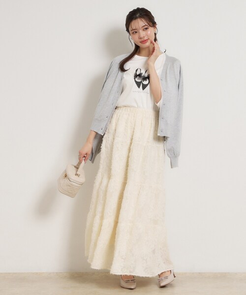 couture brooch（クチュールブローチ）の「シアードッキングカーディガン（カーディガン/ボレロ・レディース・ダークグレー/オフホワイト/ライトグレー・38）」の22枚目の写真