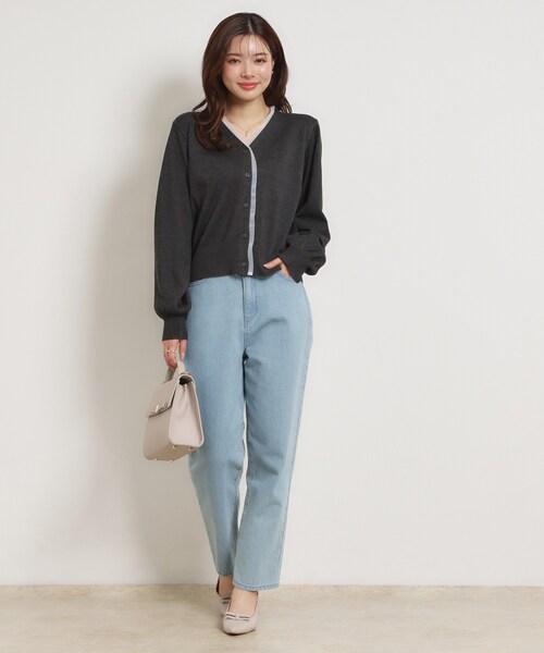 couture brooch（クチュールブローチ）の「シアードッキングカーディガン（カーディガン/ボレロ・レディース・ダークグレー/オフホワイト/ライトグレー・38）」の16枚目の写真