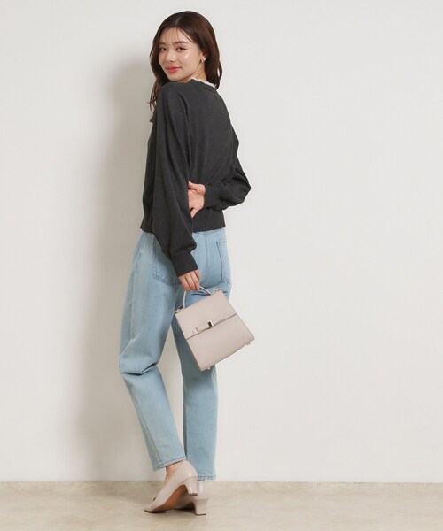 couture brooch（クチュールブローチ）の「シアードッキングカーディガン（カーディガン/ボレロ・レディース・ダークグレー/オフホワイト/ライトグレー・38）」の18枚目の写真