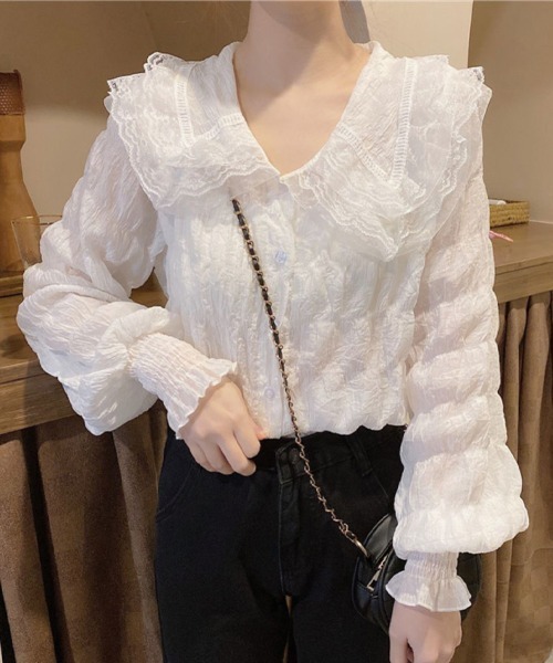 Flugge(フラッジー)の「フリルシフォンブラウス(シャツ/ブラウス・レディース・ホワイト/アイボリー・LARGE/MEDIUM)」の5枚目の写真
