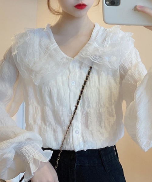 Flugge(フラッジー)の「フリルシフォンブラウス(シャツ/ブラウス・レディース・ホワイト/アイボリー・LARGE/MEDIUM)」の7枚目の写真