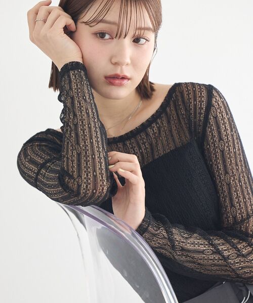 earth music&ecology(アースミュージックアンドエコロジー)の「レースドッキングボートネックプルオーバー(Tシャツ/カットソー・レディース・ブラック/ホワイト系その他2/オフホワイト・FREE)」の16枚目の写真