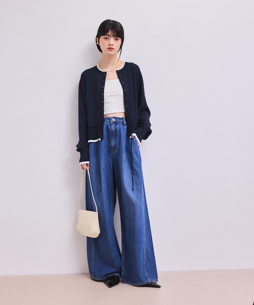 ADAM ET ROPE'(アダムエロペ)の「【WEB限定】バイカラーカーディガン/接触冷感(カーディガン/ボレロ・レディース・サックスブルー/ブラウン系その他2/ブルー系その他・FREE)」の4枚目の写真