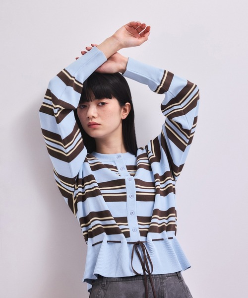ADAM ET ROPE'(アダムエロペ)の「【WEB限定】バイカラーカーディガン/接触冷感(カーディガン/ボレロ・レディース・サックスブルー/ブラウン系その他2/ブルー系その他・FREE)」の8枚目の写真