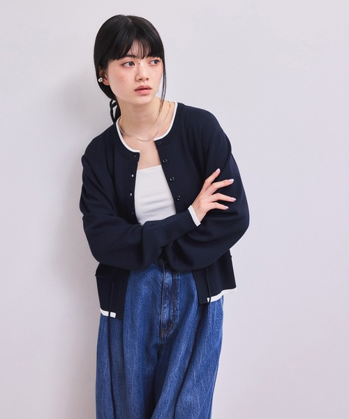 ADAM ET ROPE'(アダムエロペ)の「【WEB限定】バイカラーカーディガン/接触冷感(カーディガン/ボレロ・レディース・サックスブルー/ブラウン系その他2/ブルー系その他・FREE)」の12枚目の写真