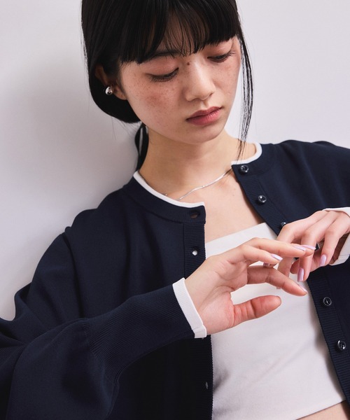 ADAM ET ROPE'(アダムエロペ)の「【WEB限定】バイカラーカーディガン/接触冷感(カーディガン/ボレロ・レディース・サックスブルー/ブラウン系その他2/ブルー系その他・FREE)」の13枚目の写真