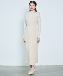 レーディス キーネック ロング丈 ワンピース ジャンパースカート 通勤 きれいめ オフィスカジュアル卒業式 入学式