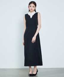 レーディス キーネック ロング丈 ワンピース ジャンパースカート 通勤 きれいめ オフィスカジュアル卒業式 入学式