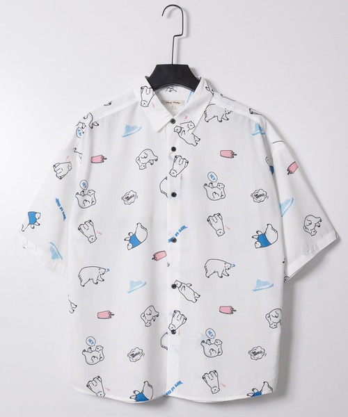 JOHN'S CLOSET(ジョンズクローゼット)の「【a】シルキータッチ アニマル総柄 半袖シャツ 接触冷感 イヌ/ネコ/サメ/ペンギン/シロクマ(シャツ/ブラウス・メンズ・ライトグリーン系5/サックスブルー系4/ブラック系/ブラック系1/ホワイト系6/ホワイト系4/ブルー系1/グレー系2/ブラック系6/ブラック系5/ホワイト系2/ホワイト系1/ホワイト系/ネイビー系1/ブラック系3/ベージュ系3/ブラック系4/ブラック系2/ホワイト系3/ブルー系6/ネイビー系5・LARGE/MEDIUM)」の6枚目の写真