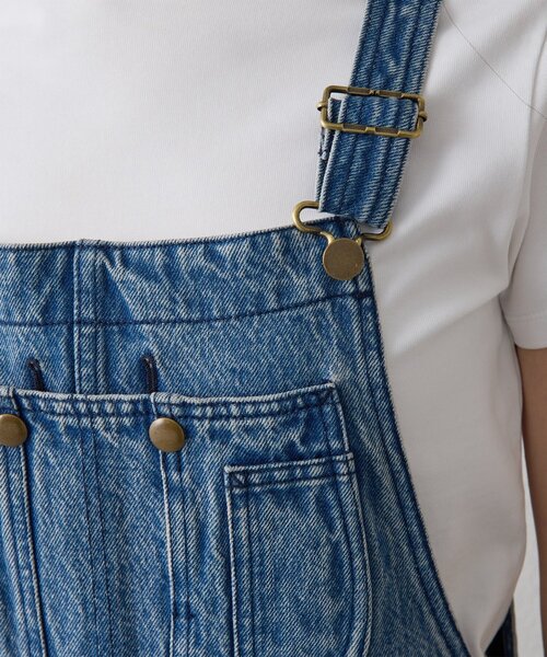 Whim Gazette（ウィムガゼット）の「オーバーオールスカート（ジャンパースカート・レディース・インディゴブルー/キャメル・FREE）」の3枚目の写真