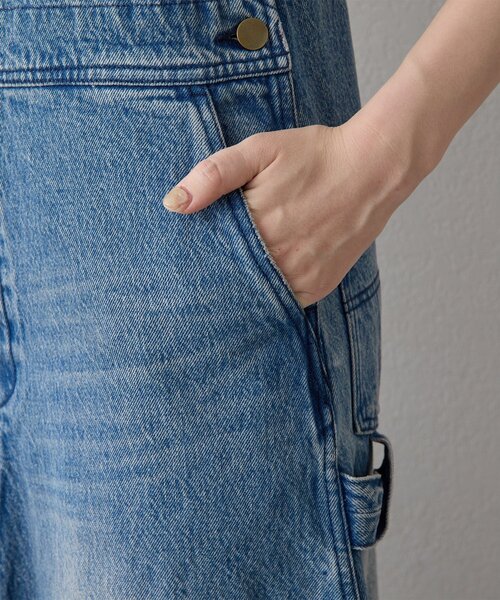 Whim Gazette（ウィムガゼット）の「オーバーオールスカート（ジャンパースカート・レディース・インディゴブルー/キャメル・FREE）」の6枚目の写真