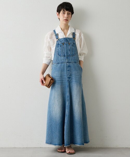 Whim Gazette（ウィムガゼット）の「オーバーオールスカート（ジャンパースカート・レディース・インディゴブルー/キャメル・FREE）」の12枚目の写真